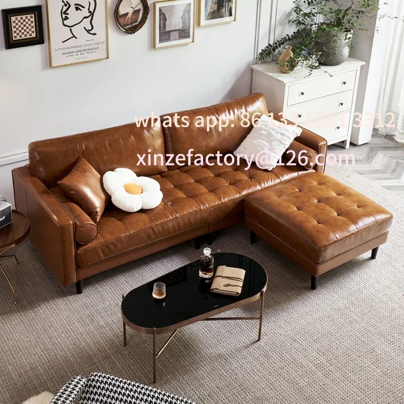 أريكة جلدية قابلة للتخصيص، شقة صغيرة، طبقة أولى من جلد البقر، طراز متوسط قديم، شمع زيتي، جلد أمريكي قديم، إيطالي