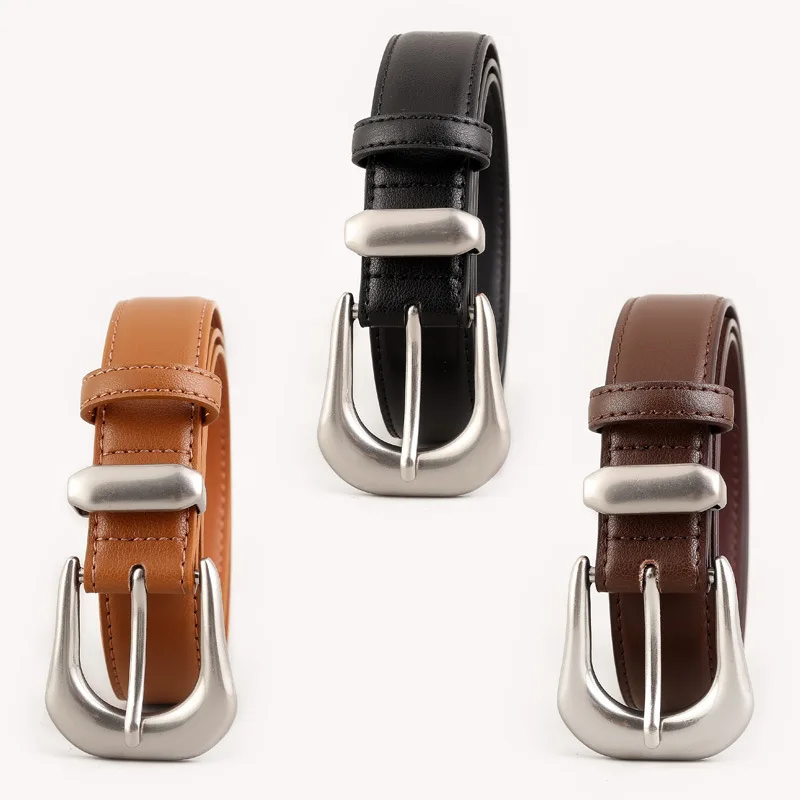 2025 Office Ladies Jeans Dress Real Leather Waist Belts Brand Quality Silver Irregular Buckle Corset Strap Cinturones Para Mujer