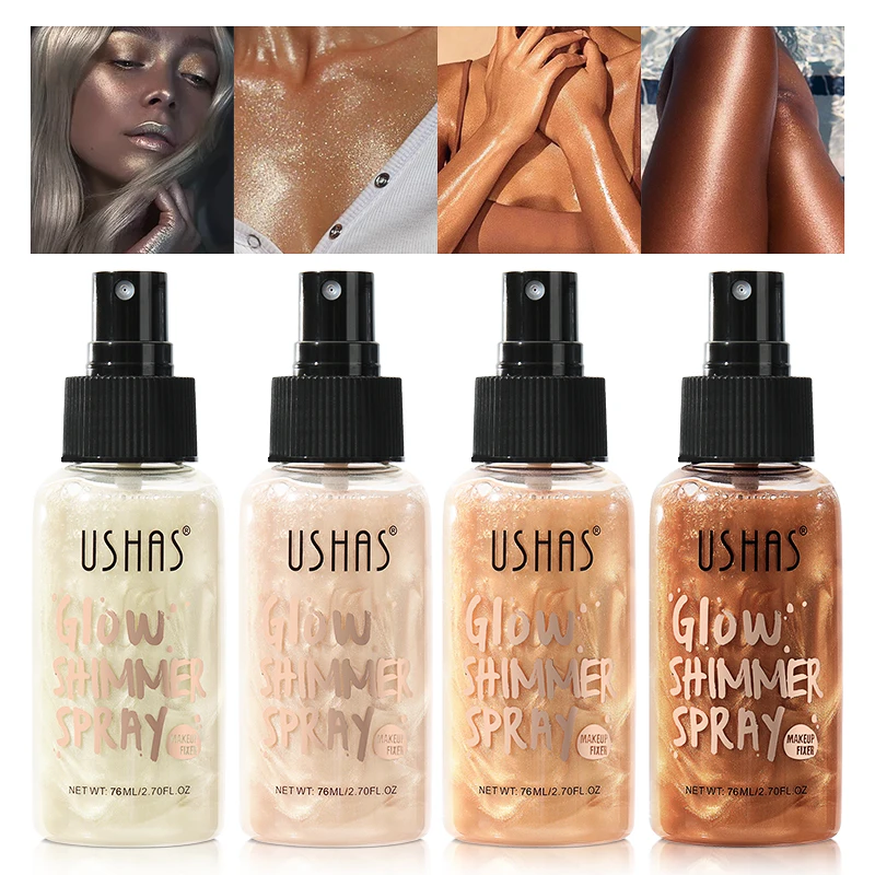 USHAS 4 Color Body Liquid Highlighter Facial Contour Brightening Makeup Long Lasting Sequin Illuminating Moisturizing Highlight