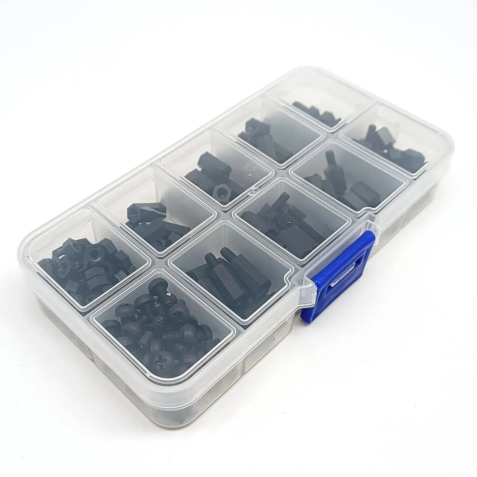 250pcs/box M3 Black Plastic Nylon Insulated Hex Standoff Hexagon Pillar Spacer Column Screw Nut Mix Size Assortment Kit Set