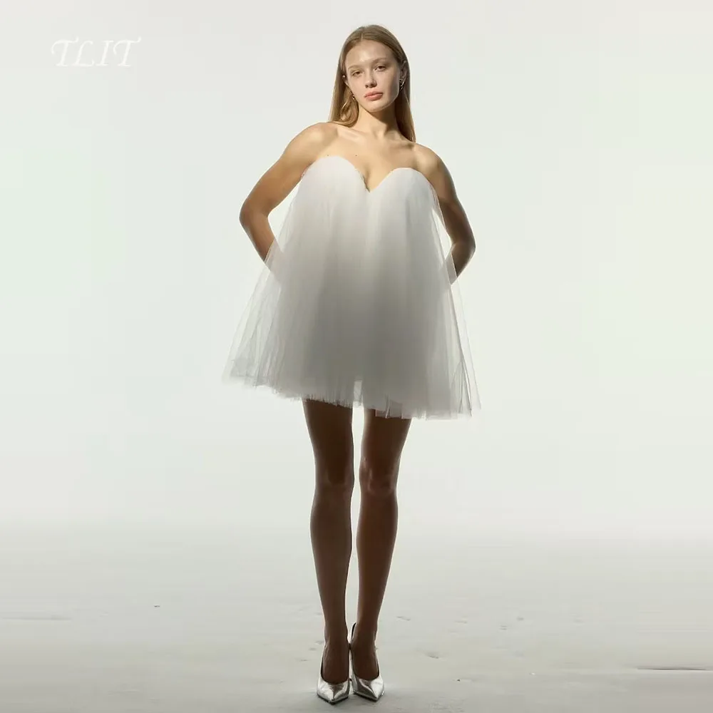 

TLIT Simple White Silk Tulle Short Evening Gown Dressesفساتين كوكتيل Sweetheart Prom Gowns Customized Formal Party