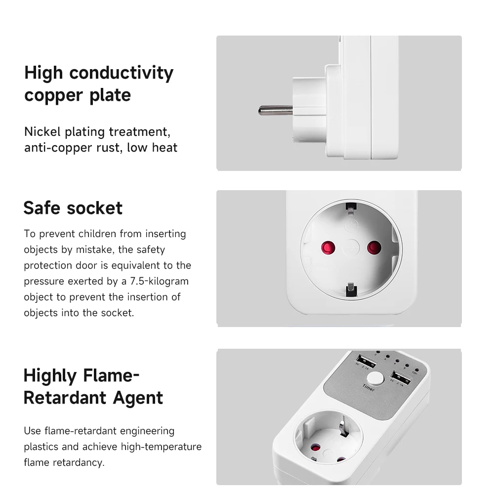 GEYA New 10Hr Smart Countdown Timer Switch Socket Electronic Power Meter Intelligent Time Setting Control Socket USB Plug-In EU