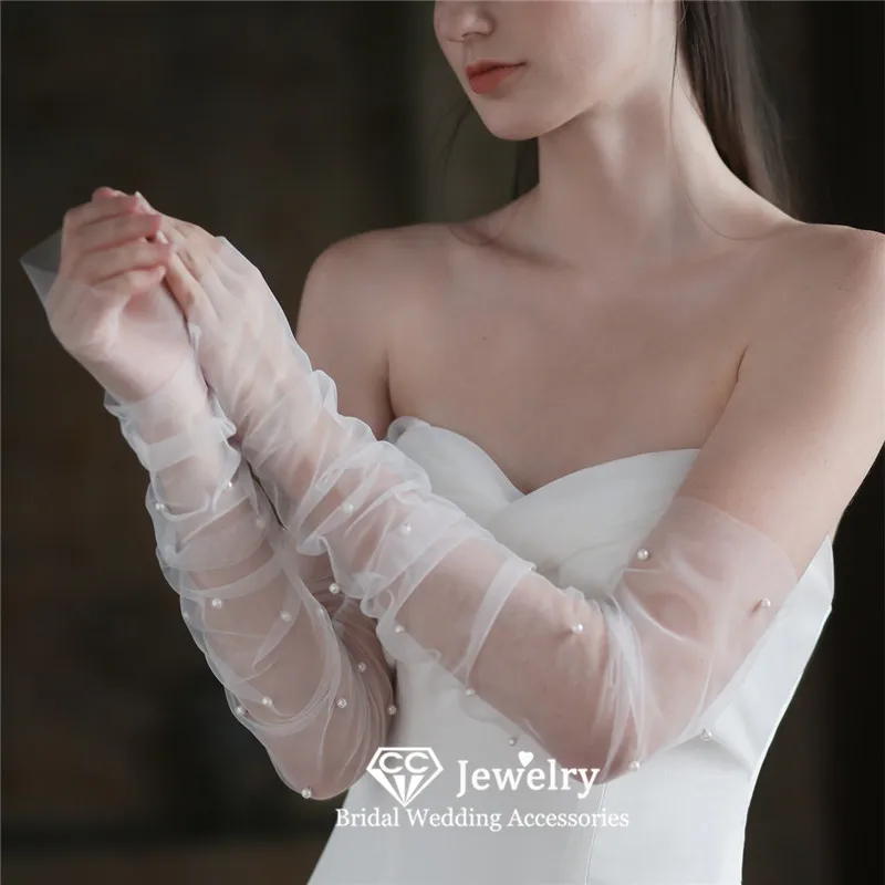 CC Elegant Golves Wedding Events Women Accessories Bridal Dress Engagement Jewelry Imitation Pearl Long Fingerless Gants WG052