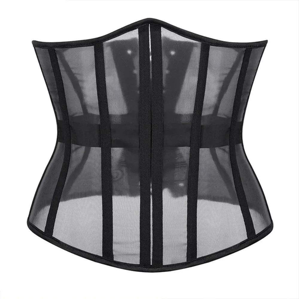 sexy-nylon-underbust-corset-lace-up-adjustable-strap-waist-trainer-fish-bone-black-girdle-belt-women