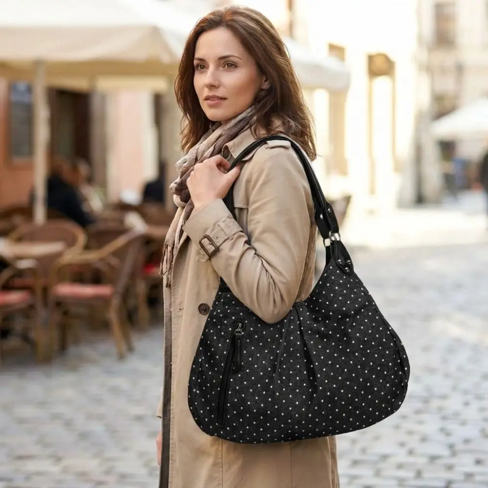 

Retro Polka Dot Shoulder Bag Black Large Capacity Vintage Handbag All-match Comfortable Strap Casual Bags Vintage Style