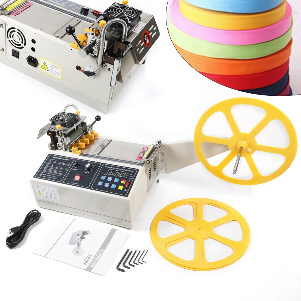 Automatic Ribbon Belt Fabric Cutting Machine Hot & Cold Tape Digital Belt Cutter Textile Ribbon Strip Cutting Machine 280W 110V