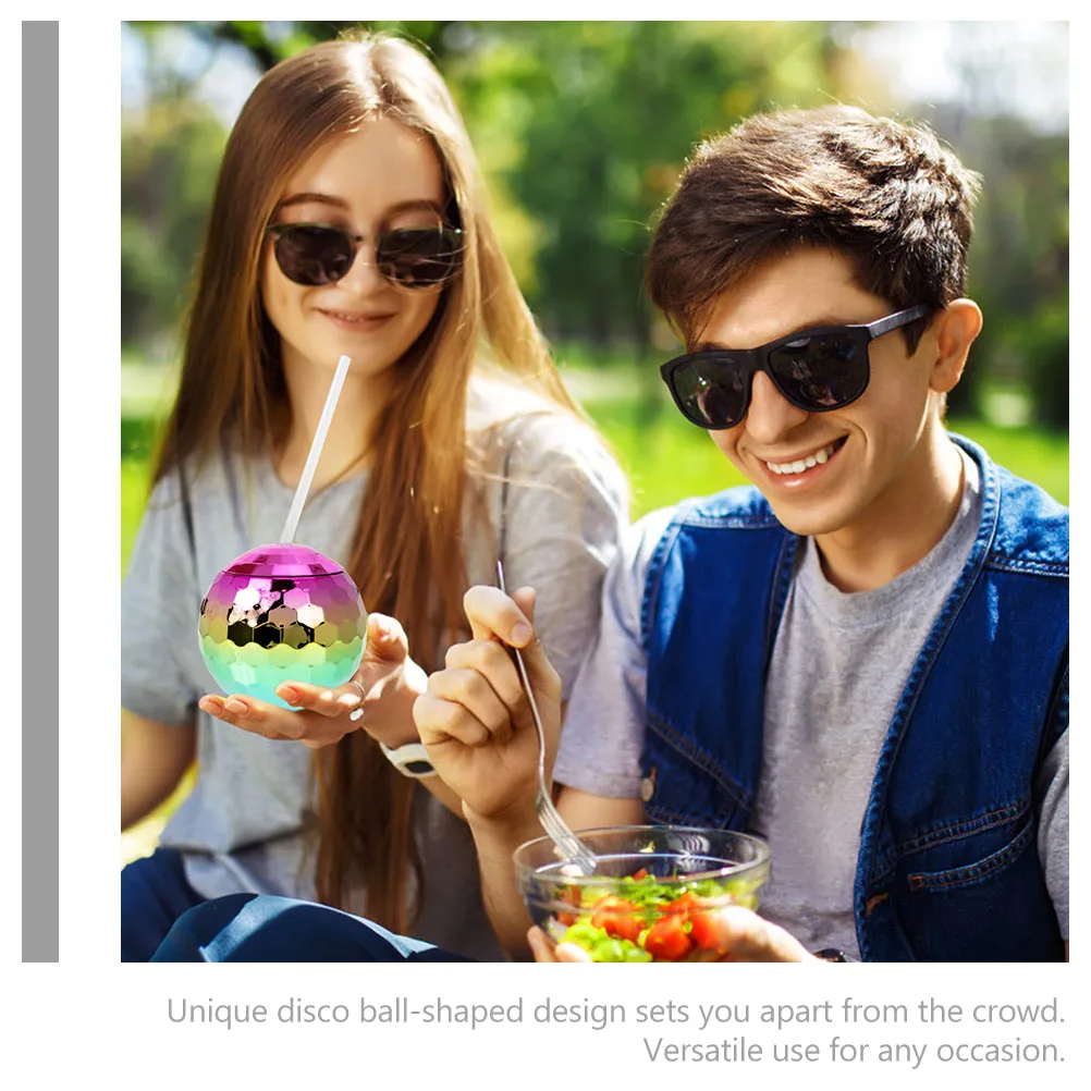 

2pcs Disco Ball Shiny Drink With Straw Party Cocktail Supplies Glittering Beverage Cups Wear-Resistant Ball-Shaped Cups For Wine