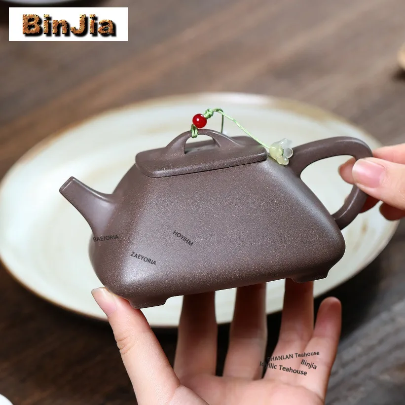 290ml Authentic Yixing Purple Clay Teapots Handmade Square Stone Scoop Pot Raw Ore Livid Section Mud Kettle Zisha Tea Set Craft