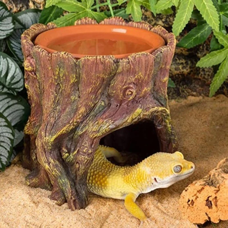 Lizard Caves And Hideouts Creative Realstic Climbing Cave Stump House Lizard Spider Scorpion Turtle Resting Landscaping Decor