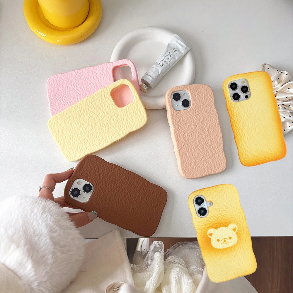 Rilakkuma Bear Bread Toast Slices Case Soft Silicone Cover For iPhone 16 15 14 13 12 11 Pro X XS Max XR 7 8 6 6S Plus SE 2022