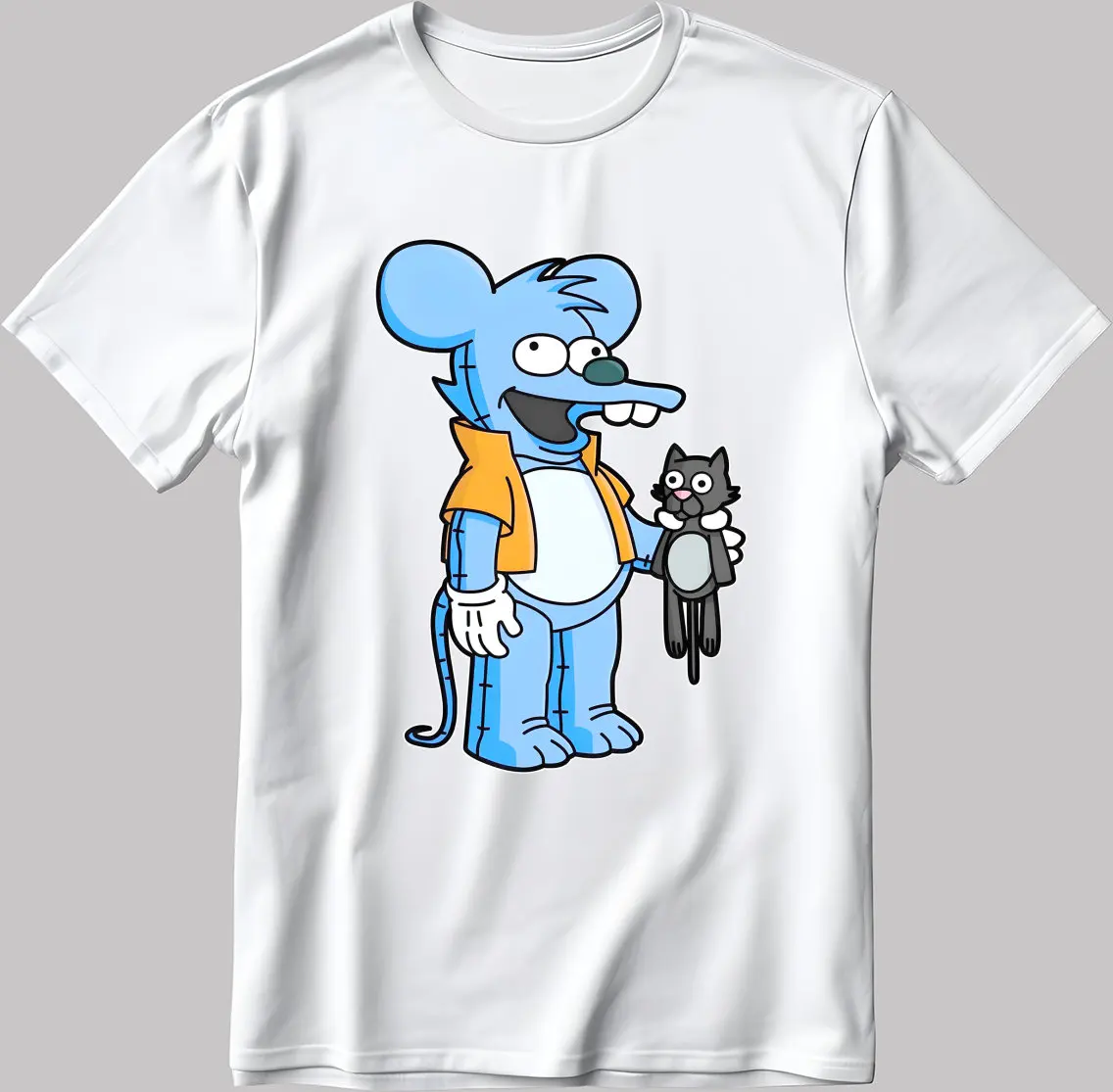 Itchy And Scratchy White Black T Shirt N223