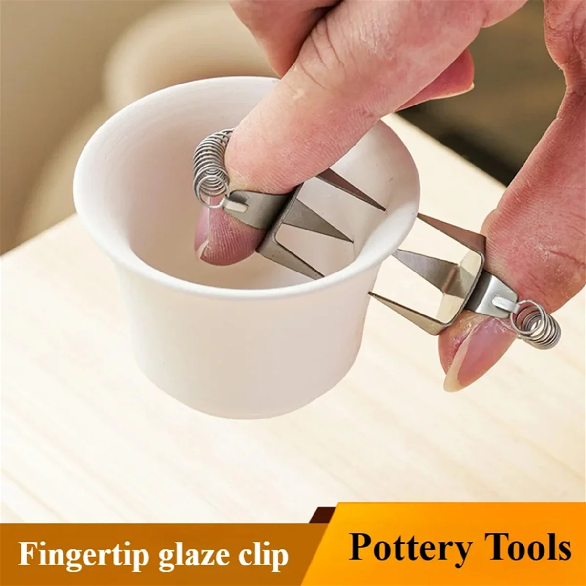 Pottery Glaze Tools Fingertip Dip Glaze Clip Stainless Steel Glaze Clip DIY Tea Cup Ceramic Coloring and Glazing Tool