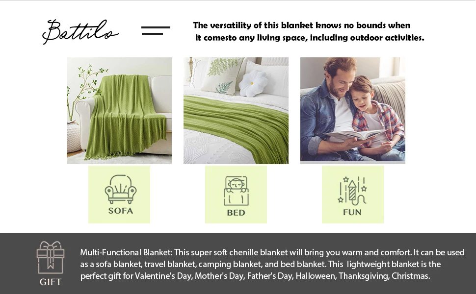 Battilo Chenille Knit Blankets with Tassels Caramel Plaid Throw Blanket for Bed Couch Decorative Sofa Blanket Bedroom Fall Decor