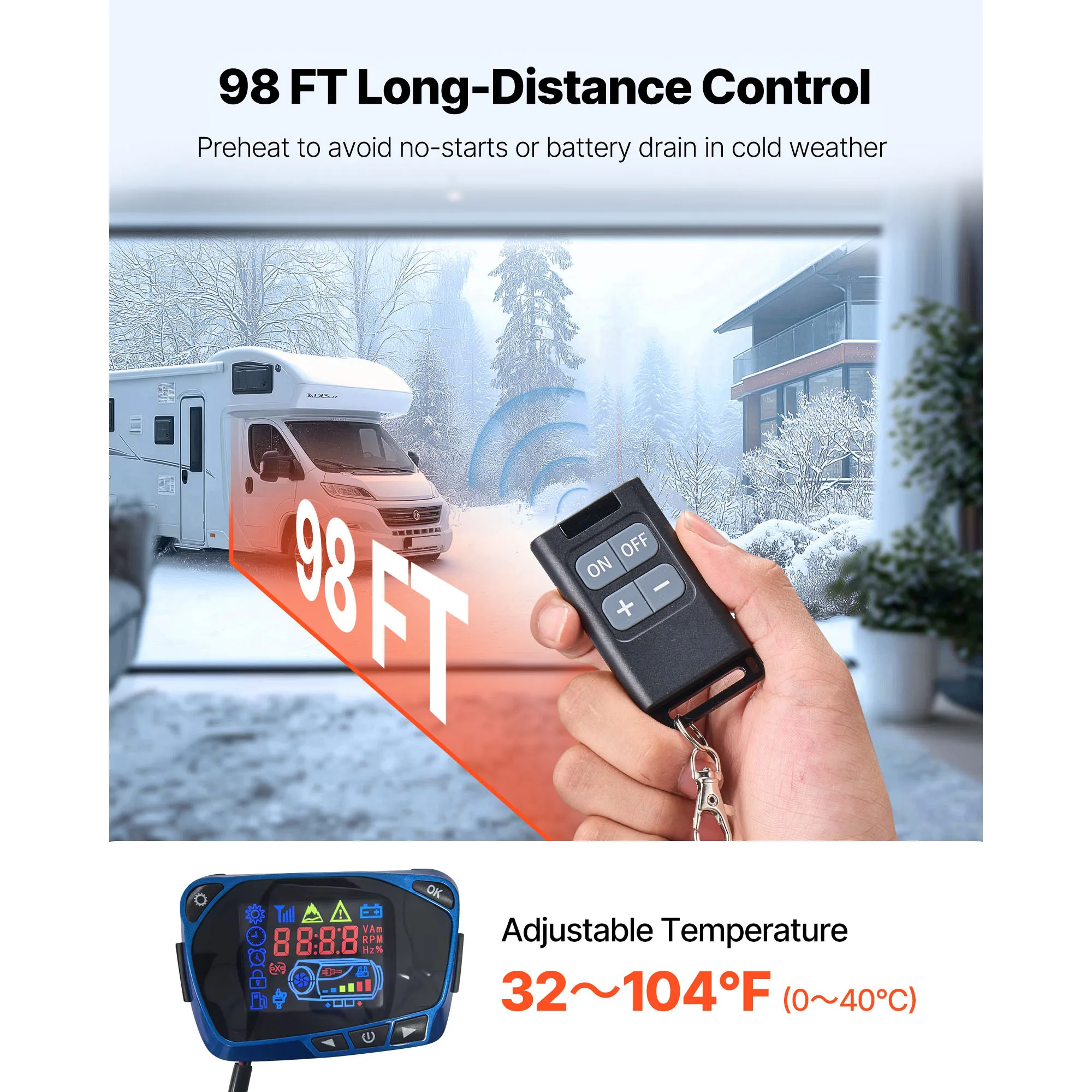 SucceBuy 8KW سخان الهواء الديزل DC12-24V سخان وقوف الديزل مع جهاز التحكم عن بعد، وظيفة التسخين المسبق، للمركبات الترفيهية والشاحنة والتخييم