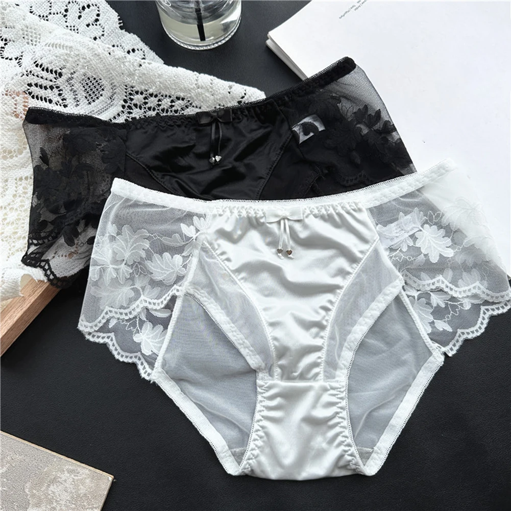 French Style Sexy Women Lace Panty Satin Silk Underpants Seamless Brief Breathable Briefs Women Secret Clothes Erotic Lingerie