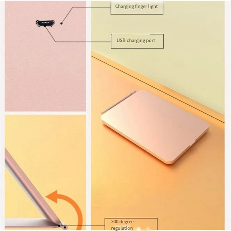 กระจกพกพาพับได้พร้อม10X HD กระจกแต่งหน้าสามสีลดแสงกระจกเดินทางบางเฉียบ