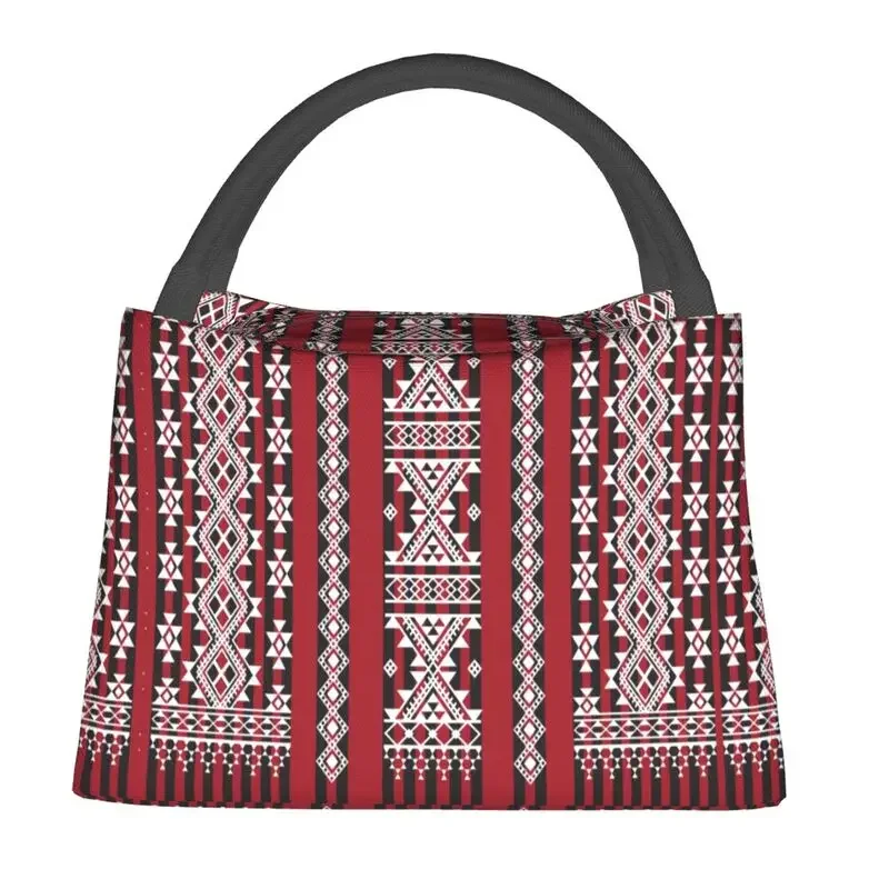 Red Kabyle Carpet Pattern borsa per il pranzo con isolamento termico geometria geometrica riutilizzabile Tote per il pranzo per Picnic all\'aperto