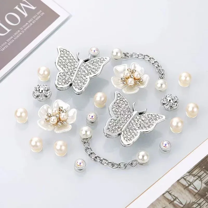 10PCS Creative Shoe Decoration Fashion DIY Shoe Flower Shoe Jewelry Set Diamond Butterfly Pearl Flower Detachable Chain Buckle image 6