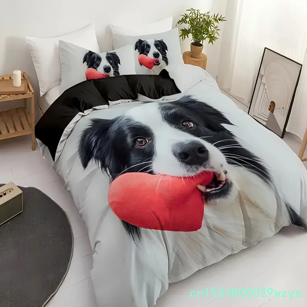 Cute Dog 3d Cartoon Printed Bedding Cover Lovely Animal Theme Quilt Cover Set Soft Comfortable Polyester Duvet Cover Pillowcases