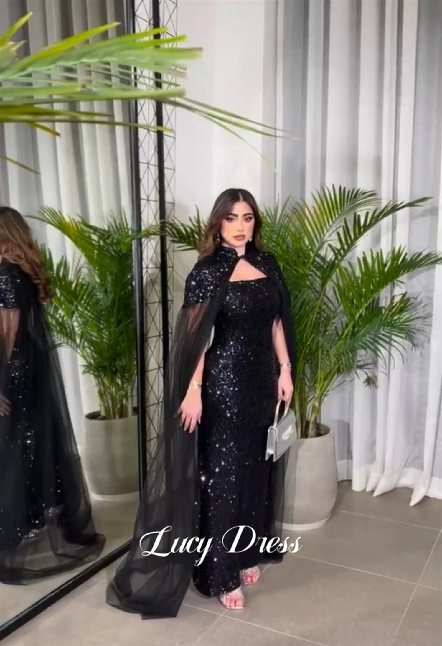 Evening Dress Shawl Grace Black Eid Al-fitr Shiny Mesh Luxurious Gala Dresses Prom Sharon Happy Elegant Women Long Customized