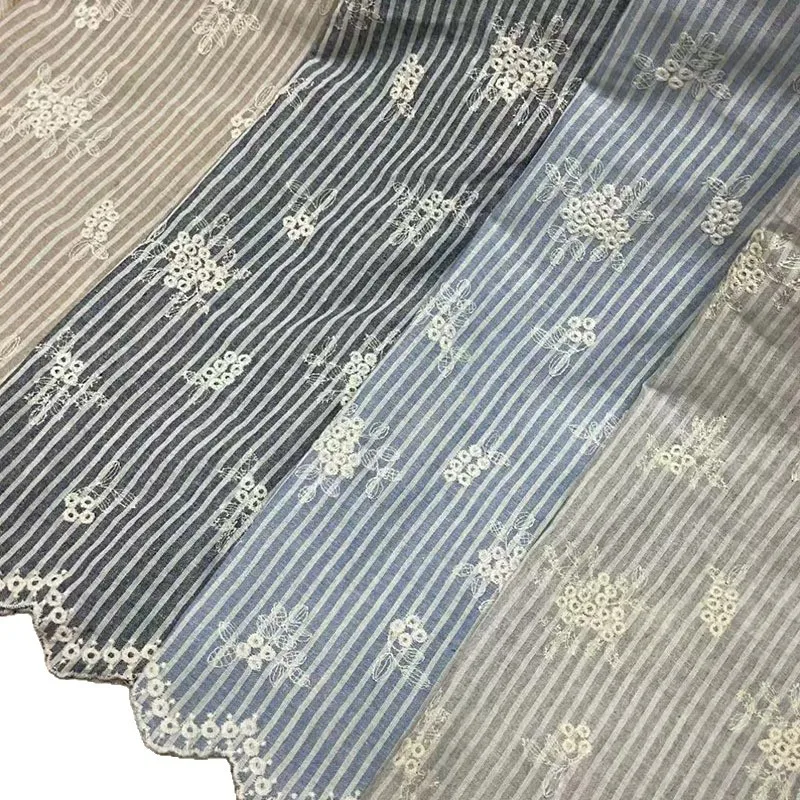 ファッションフラワー重工業レース生地カラーストライプ布シャツ布刺繍生地