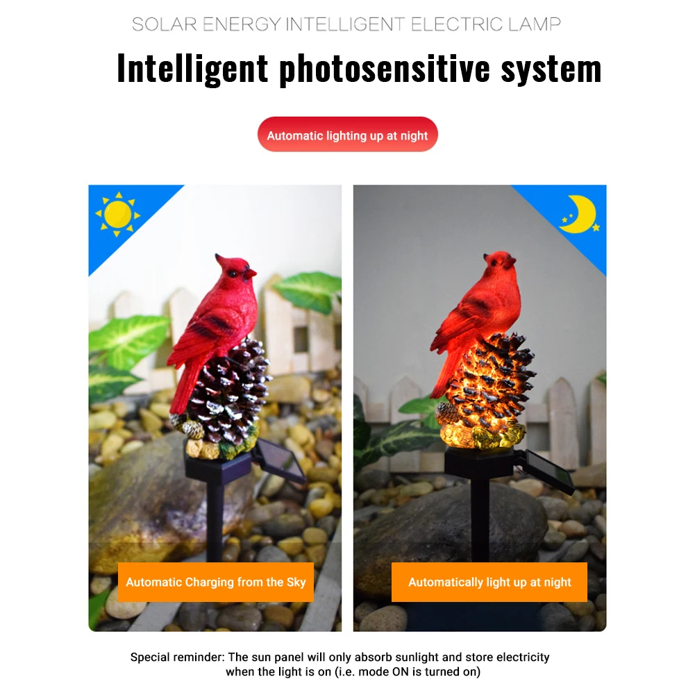 Waterproof Outdoor Pinecone/Nut Red Bird Shape Solar Power Path Automatic Induction Decorative Pathway Light For Driveway