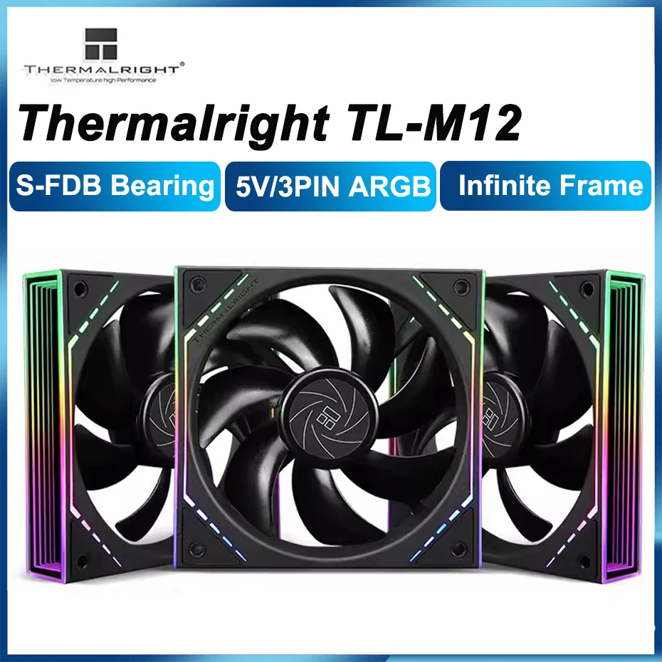 Thermalright TL-M12 5V/3PIN ARGB Case Fan Infinite Frame S-FDB Bearing 120mm PWM Quiet Cooling Fan