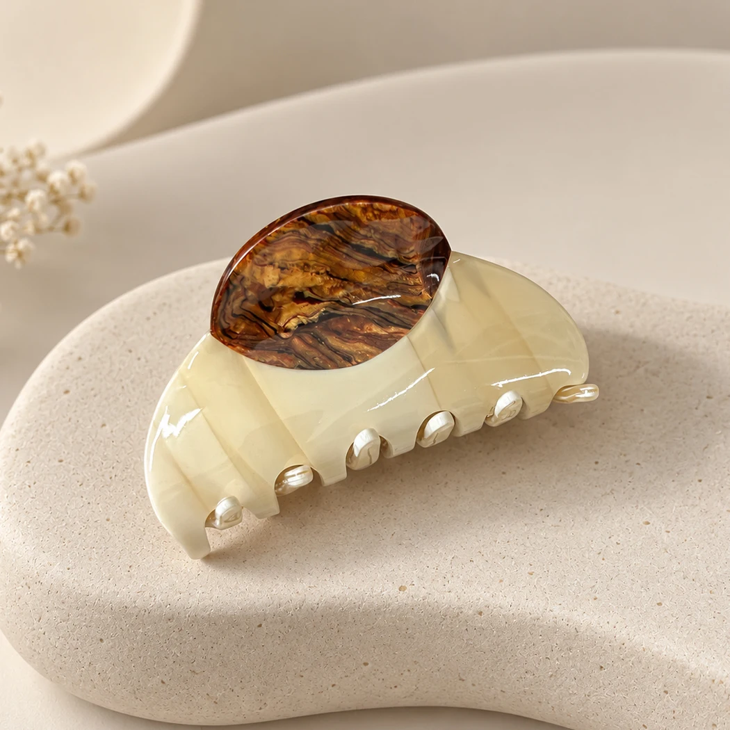 7.5cm Acetate Hair Claw Clips French Vintage Geometric Oval Tortoise Shell Marble Strong Hold Jaw Clips Women's Hair Accessories image 5
