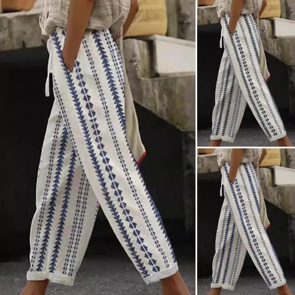 

Women Vacation Beachwear Harem Pants Geometric Pattern Women's Harem Pants Elastic Waist Drawstring Beach Trousers with Pockets