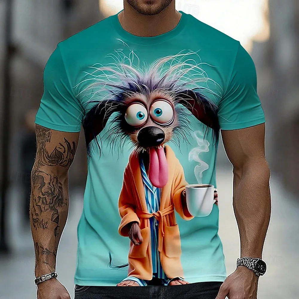 

Men's Animal Dog Funny Short Sleeve T shirt 3D Print Crew Neck Shirt Exaggerated Designer Basic Party Street Casual Men Clothing