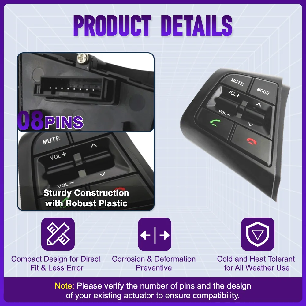 

Steering Wheel Remote Control Switch Volume Bluetooth Button Switch for Hyundai Creta ix25 1.6L 2.0L 2015-2019 96700-C9000