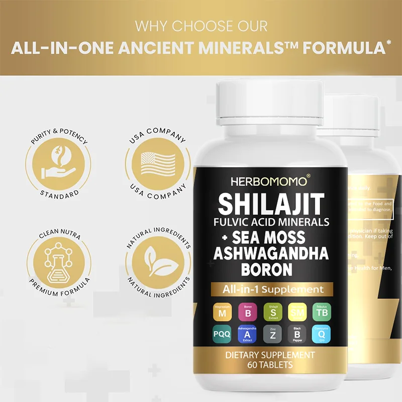 Shilajit добавка 10000 мг с морским Мохом 6000 мг трибулус, Бор, магний-10 в 1 без ГМО, на основе растений, чистый и органический,