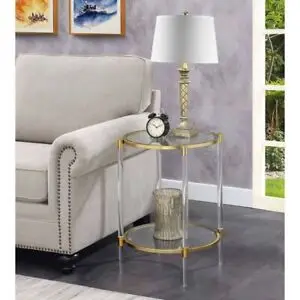 Royal Crest 2 Tier Acrylic Glass End Table Clear/Gold - Breighton Home