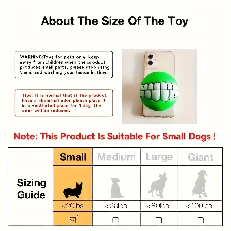 1Pc Random Color Assorted Varieties Teeth Pattern Dog Chew Ball Toy - Squeak Toys for Aggressive Chewers, Tough and Durable