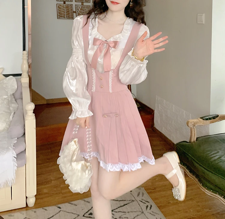 Summer Pink Korean Sweet Dress Women 2022 Lace Japanese Kawaii Cute Party Mini Dresses Casual Elegant Suspender Dress Female New