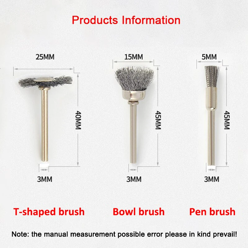 2/5 stücke stift/Schüssel/T-förmige Stahldraht bürste 2.35/3mmshank zum Schleifen von rotierendem Werkzeug Metall rost polieren saubere Grat entfernung Polieren