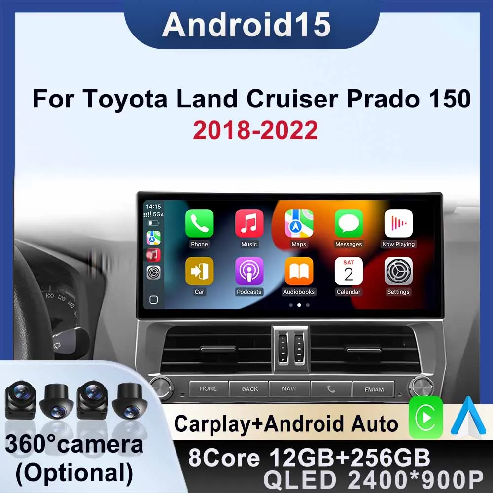 

Android 15 для Toyota Land Cruiser Prado 150 2018-2022 Автомобильный радиоприемник Carplay Android Автоплеер GPS-навигация BT Мультимедийное видео