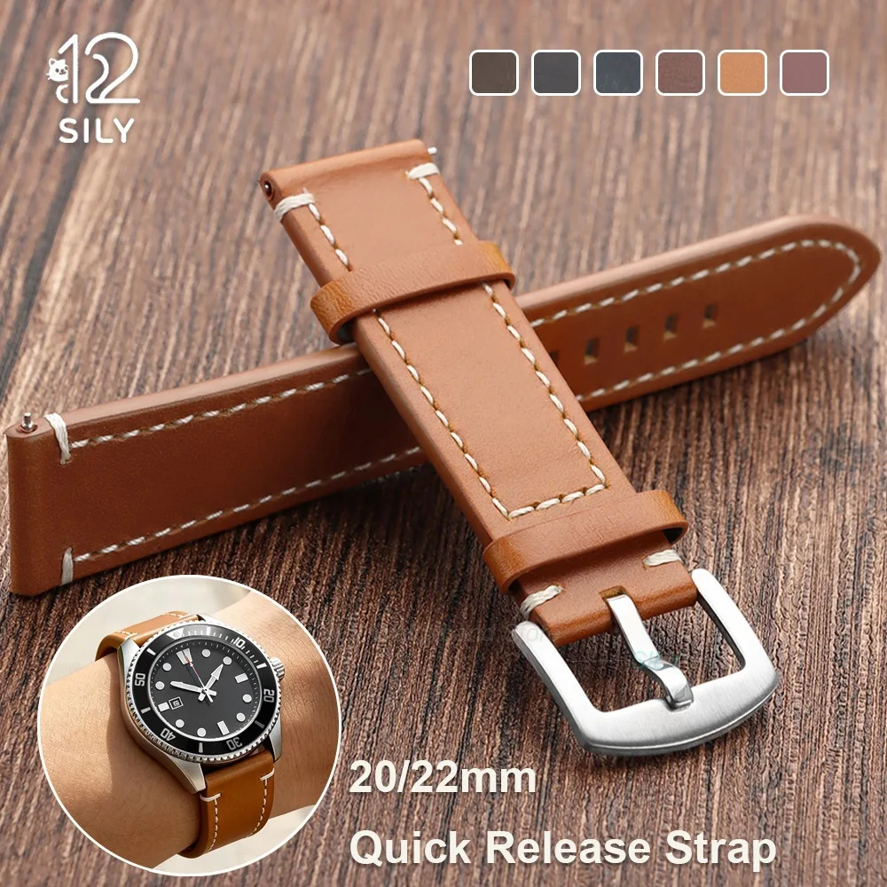 20mm 22mm Ersatz-Uhrenarmband aus hochwertigem Leder, Vintage gewachstes Rindsleder, Schnellverschluss, Business-Uhrenarmbänder