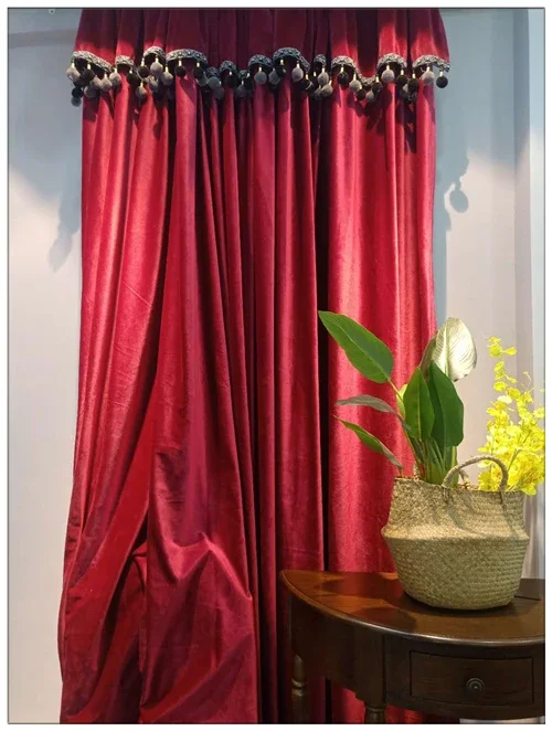 Luxury Retro Red Curtains for Living Room Bedroom Wedding Room Cortina Custom Classical Velvet Partition Blackout Window Curtain