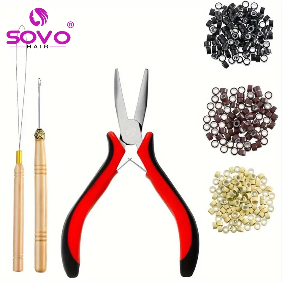 

Professional Hair Extension Tool Kit - Include Hair Extension Remove Pliers, Pulling Hook, Micro Silicone Rings and Bead Device