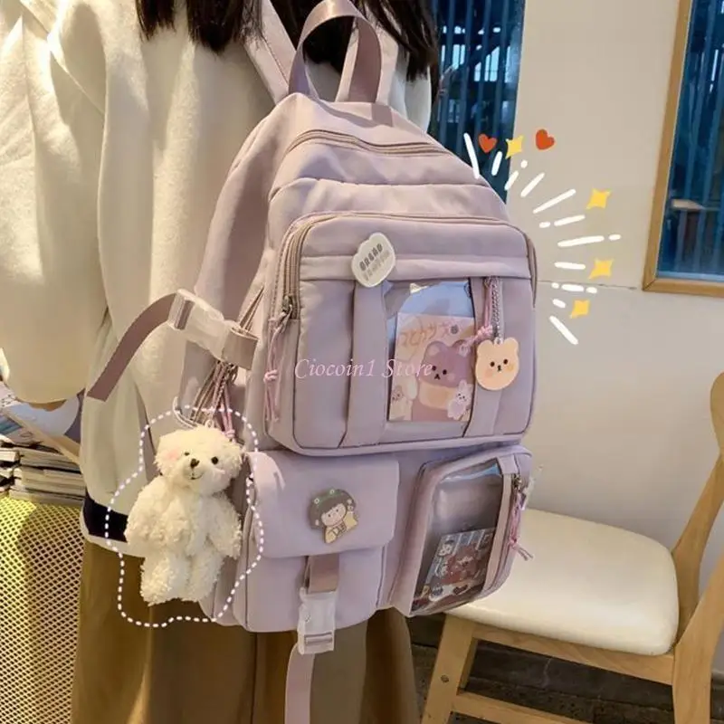 학교 배낭 귀여운 노트북 배낭 학생 Bookbag 십대 소녀 여성을위한 나일론 캐주얼 여행 가방
