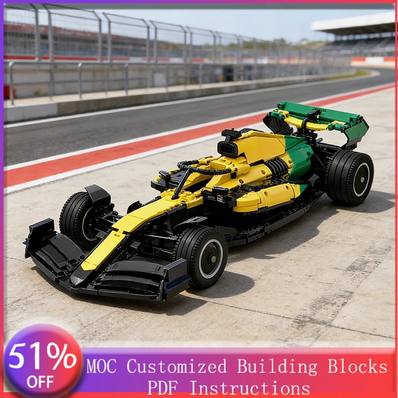 3238 Peças Carro Esportivo Amarelo e Verde de Assento Único com Quatro Rodas MOC Personalizável Modelo de Blocos de Montar DIY Brinquedo de Festival para Meninos Presente