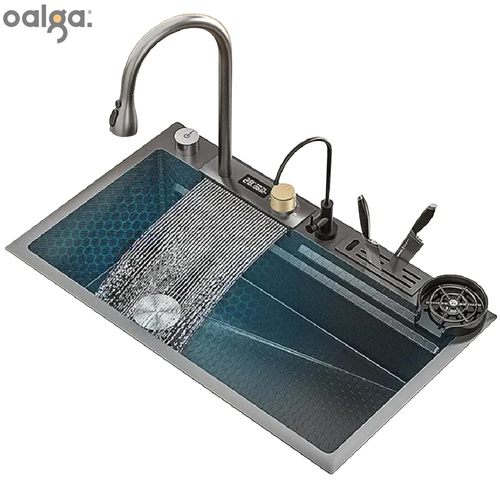 

Kitchen Sinks Waterfall Sink Stainless Steel Kitchen Sink Large Single Sink Household Washbasin Honeycomb Multifunctional Sinks