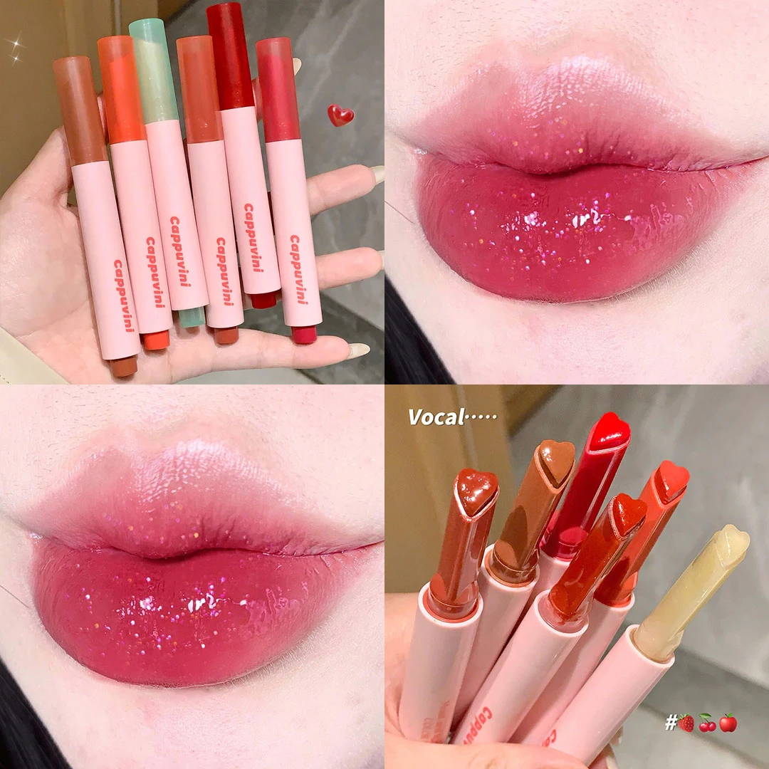Rose Shimmer Heart Lipstick Pen Hydraterende Jelly Solid Lipgloss Getinte Spiegel Waterglans Roze Pomelo Kleur Lippenbalsem Cosmetica
