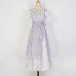 Mist Immortal Chinese Style Han Element Daily Super Fairy Jsk Sling Dress Full Set Summer Purple Kawaii Dresses Hanfu