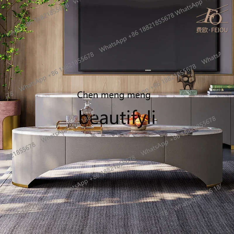 N178 G  Liht luxury coffee table livin room custom Italian hih-end villa lare flat floor fashionable marble oval tea table