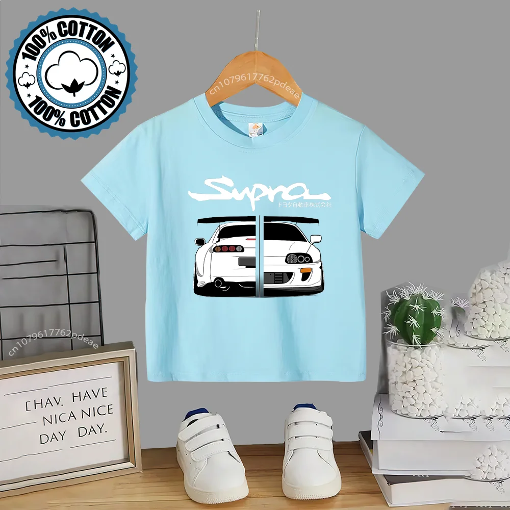 Teen Summer Cotton pullover O-neck T-shirt Doll Car print cotton short sleeve Boys girls street blazer T-shirt