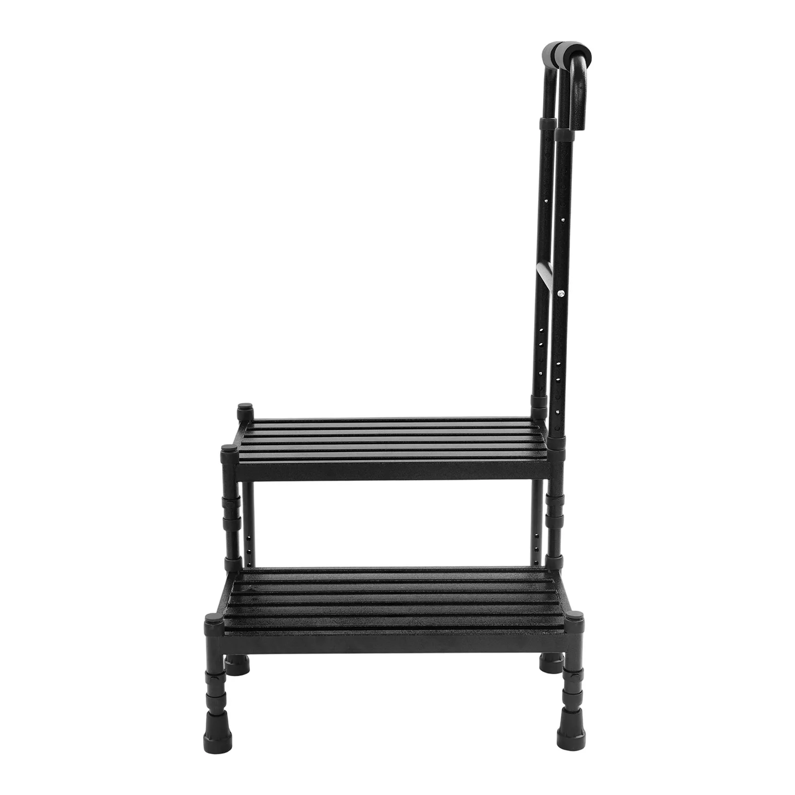 2 Steps 53.5*57*91-108cm Floor Standing Step Stool Adult Ramp Metal Stepping Stool with Comfortable Handle Black