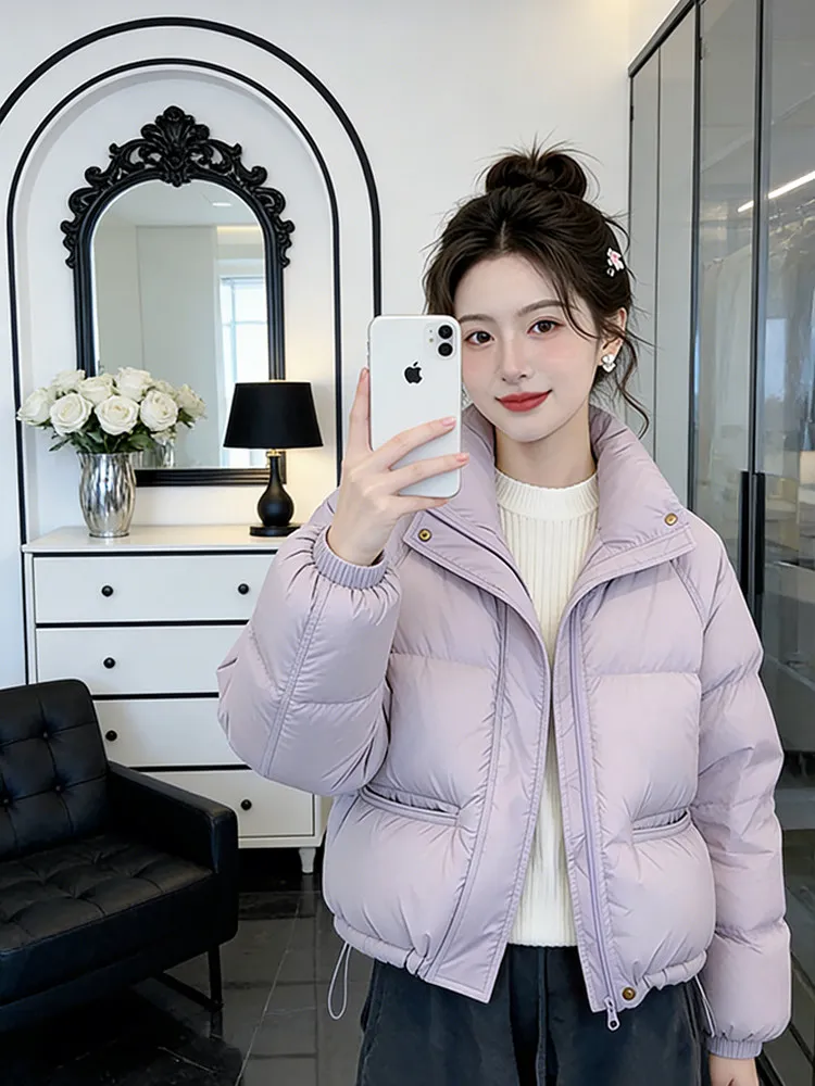 

Sli Purple Thiened Cotton Jaet Women's Casual Stand Collar Winter Outerwear Comfortable Loose Fit Korean Sle