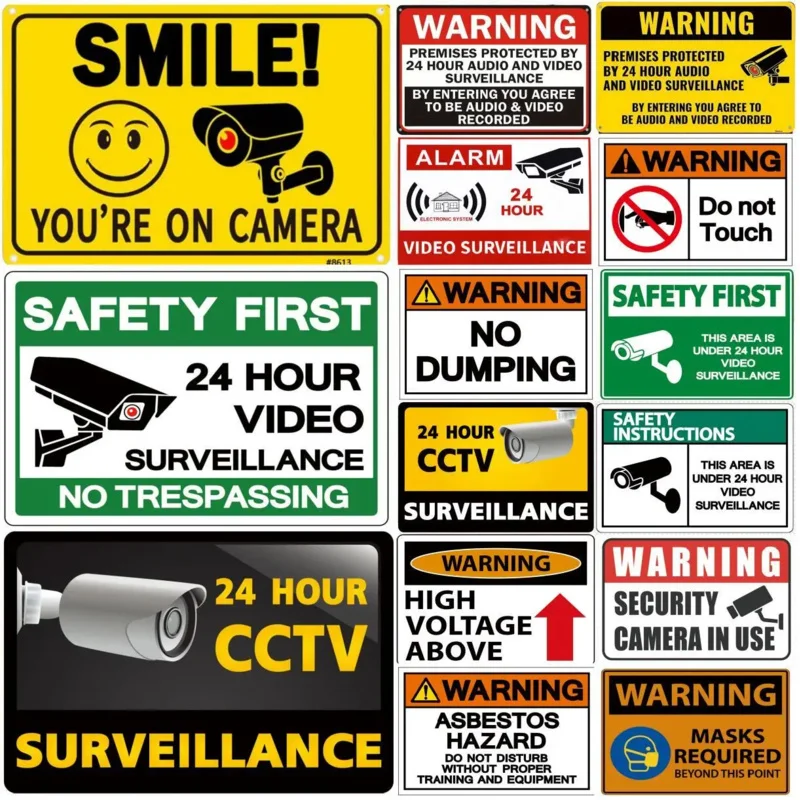 24-hour video surveillance Metal Tin Sign Plaque Security Warning Decorative Plates For Outdoors Man Cave Hotel Home Wall Decor